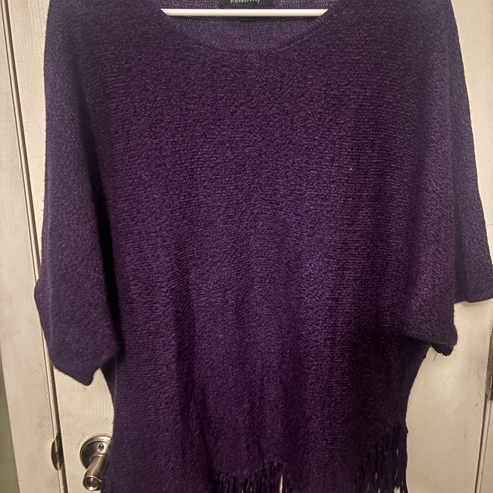 Relativity Deep Purple Sweater with Fringe